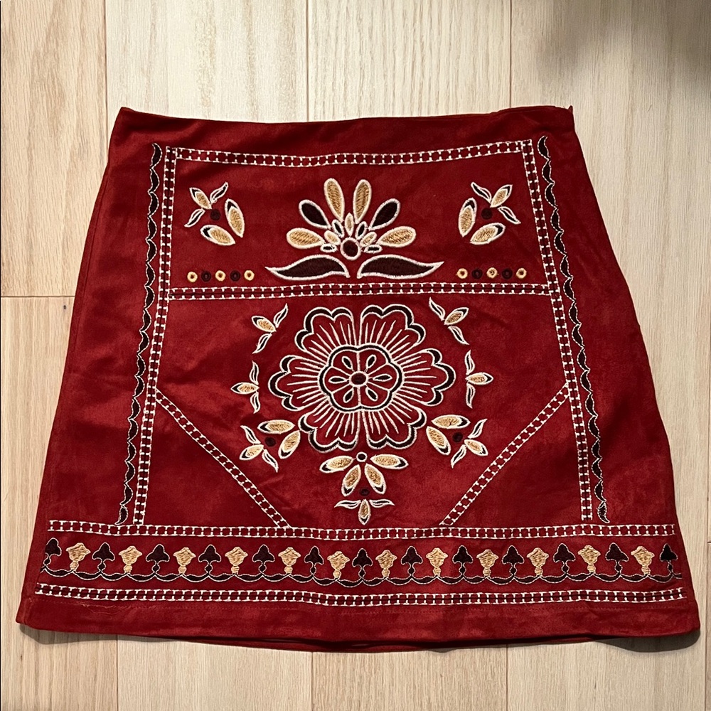 Francesca’s Embroidered Red Skirt